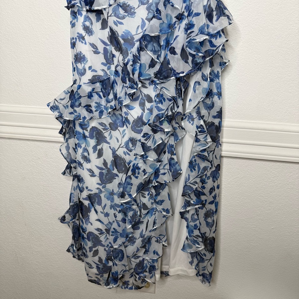 Anthropologie x BHLDN Blue Floral Ruffle Strapless Maxi Dress Size 6 - Picture 6 of 10